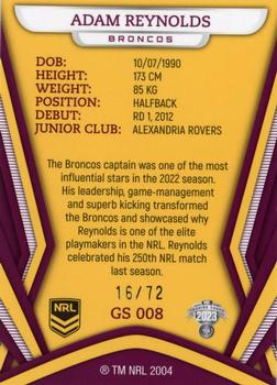 2023 NRL Traders Titanium - Gold Pearl Special #GS008 Adam Reynolds Back